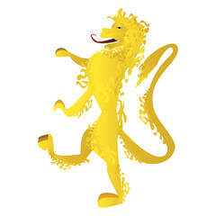 Fototapeta premium Golden lion in realistic style. Heraldic symbol, Icon. Colorful PNG illustration.