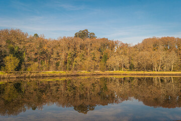 Landscape of the Lima river in Ponte da Barca, Portugal. View of the Poets Park to the river Lima.