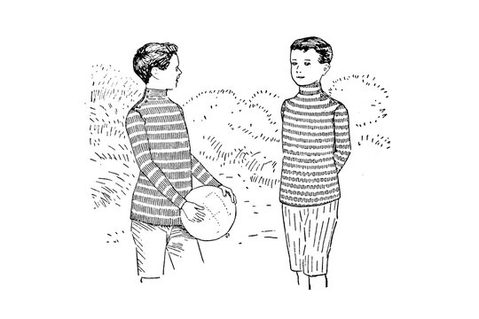 Boys with soccer ball – Vintage Illustration