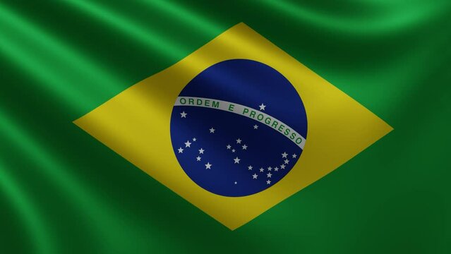 The Brazilian flag flutters in the wind close-up, the national flag of Brazil flutters in 3d, in 4k resolution. High quality 4k footage