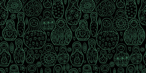 Seamless pattern with russian nesting dolls, Matryoshka