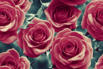 Naklejka premium Seamless pattern of red roses. Romantic floral repeatable background, backdrop, wallpaper. 3d illustration. 