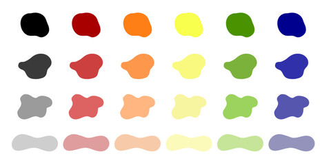 Blots, splats colors Vector. Organic abstract splodge elemets collection. Drops and splashes of ink. Paint splash. Wet spots, splashes of liquid paint drops and ink splatters. 