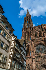 Fototapeta na wymiar View of the Gothic cathedral in Strasbourg, France
