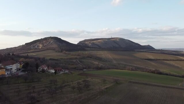 astle Devicky, Palava, Moravia region,Pavlovske vrchy, Czech Republic, aerial panorama view of Palava range,vineyards, CHKO Palava,Protected Landscape Area (Chr&aacute;něn&aacute; krajinn&aacute; oblast P&aacute;lava)