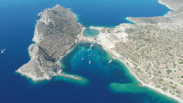 Aerial view of the ancient city of Knidos, located in present Mugla, Turkey