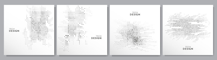 Vector illustration. Set of halftone dots banners. Dotted spots using halftone circle. Pattern texture isolated on white background. Design elements for social media, blog post, web template