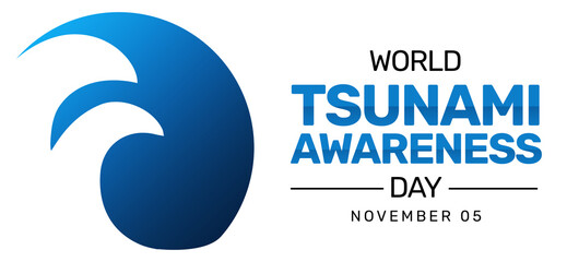 World Tsunami Awareness Day Background with Blue wave and typography. Spreading awareness for tsunami, concept backdrop