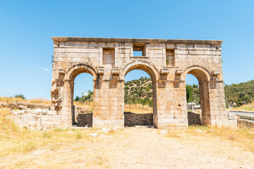 Fototapeta na wymiar Reconstructed City Gate of the Patara ancient site in Antalya province of Turkey