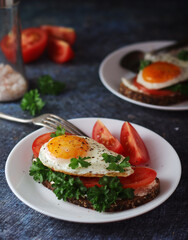 Sandwiches with fried eggs and tomatoes