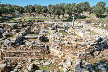 Ruins of agora of Iasos ancient site in Mugla province of Turkey