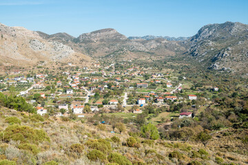 View over inland part of Bozburun village near Marmaris resort town in Mugla province of Turkey.