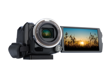 Digital video camera isolated on white background.