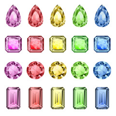 Collection of colorful diamonds in four shapes - tear, princess, round and octagon