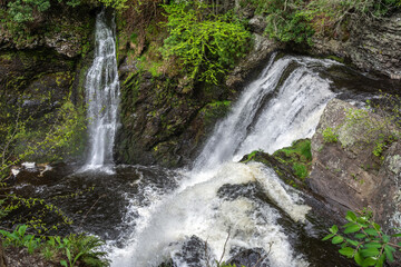 Fototapeta na wymiar Lower falls and Bridal Veil Falls of the Raymondskill Falls in Delaware Water Gap National Recreation Area, Pennsylvania.