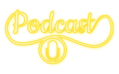 Podcast neon icon. Badge, icon, stamp, logo. Neon icon. Vector stock illustration