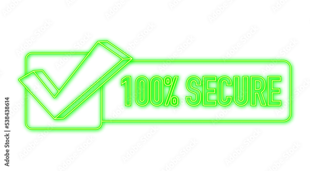 Poster 100 secure grunge vector neon icon. badge or button for commerce website. vector stock illustration
