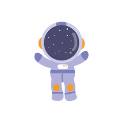 illustration vector graphic happy astronaut kid the galaxy explorer. Cute happy cartoon children character in spacesuit with special helmet.