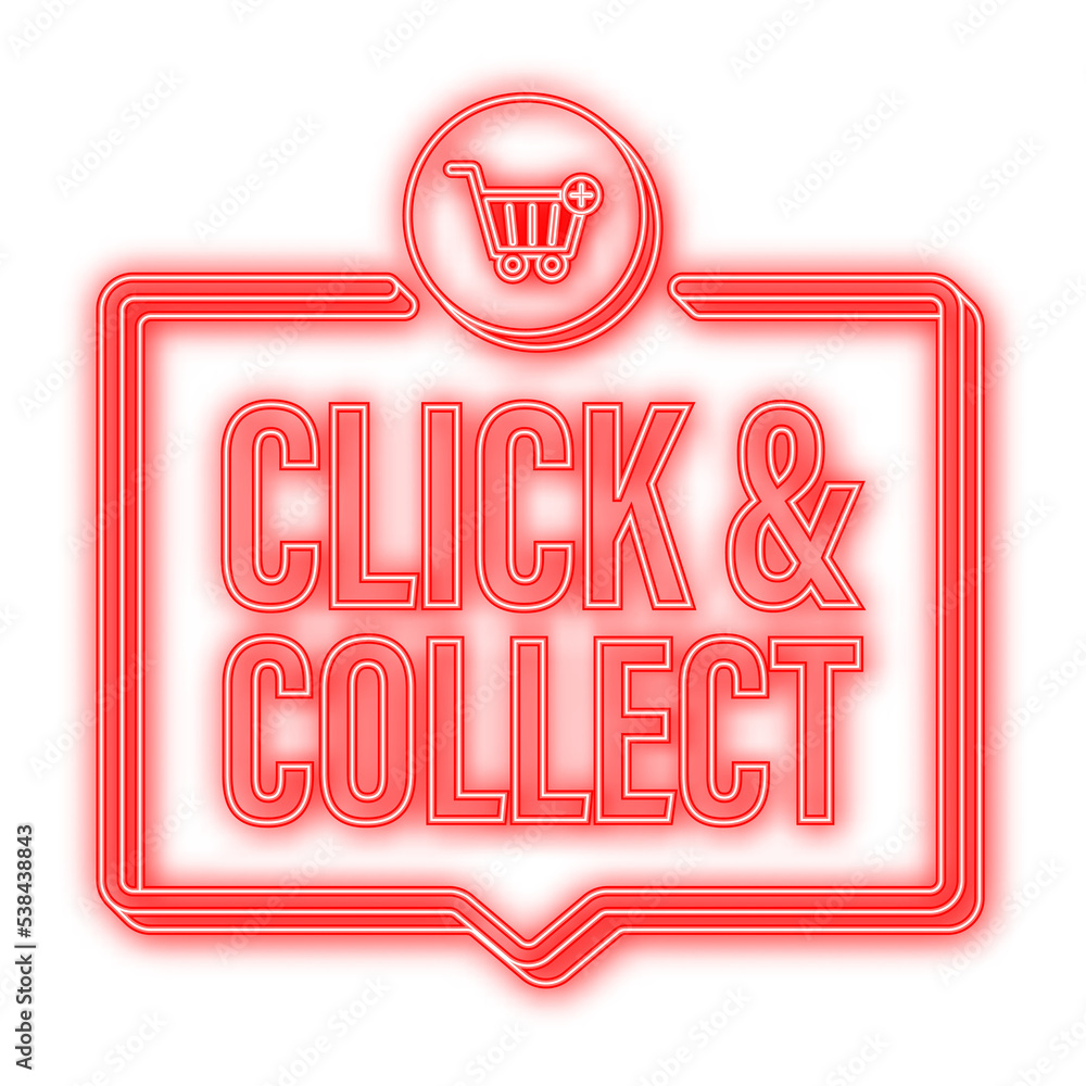 Poster megaphone click and collect neon banner. flat style. website vector icon. vector stock illustration