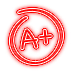 Grade result A plus. Hand drawn vector grade in red circle. Neon style. Vector illustration