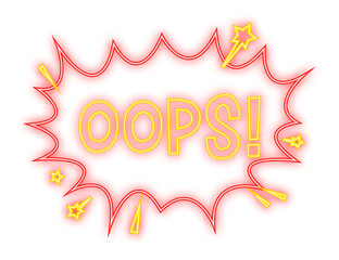 Comic speech bubbles with text oops. Neon icon. Symbol, sticker tag, special offer label, advertising badge. Vector stock illustration