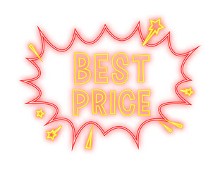 Comic speech bubbles with text Best price. Neon icon. Symbol, sticker tag, special offer label, advertising badge. Vector stock illustration