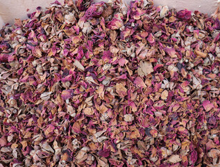 Dried pink roses at spices shop in Aswan, Egypt 