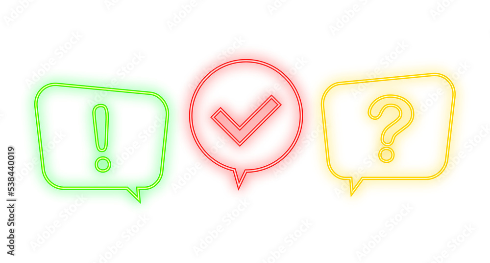 Poster Quiz logo with speech bubble symbols, concept of questionnaire show sing, quiz button, question competition. Neon icon. Vector stock illustration