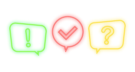 Quiz logo with speech bubble symbols, concept of questionnaire show sing, quiz button, question competition. Neon icon. Vector stock illustration