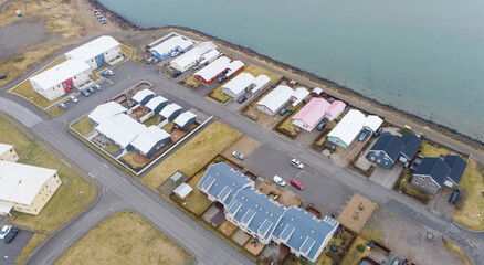 Aerial view of town of Hofn in hornafjordur in Iceland