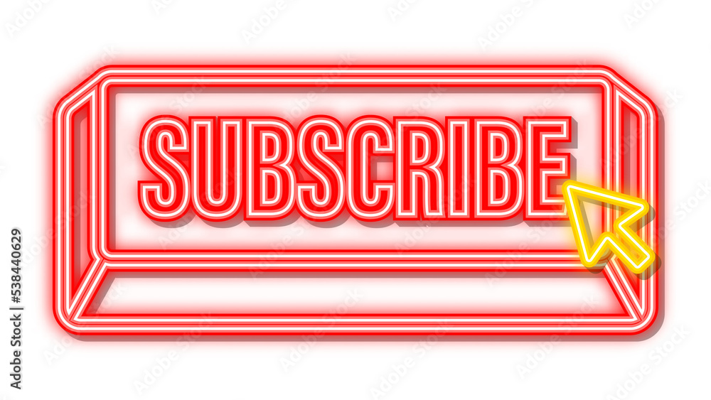 Poster subscribe with cursor button. internet icon. pointer click neon icon. vector stock illustration