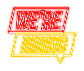 We are hiring neon banner. Vector illustration