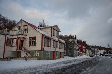 Old buildings in town of Akureyri in north Iceland