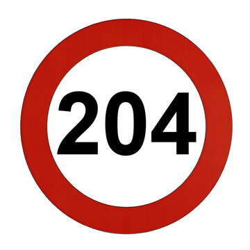 Illustration des Stra&szlig;enverkehrszeichens "Maximale Geschwindigkeit 204 Kilometer pro Stunde"	
