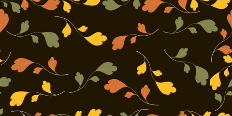 Autumn seamless pattern with colorful leaves isolated on dark background.Vector illustration