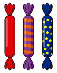 Candy, taffy, candies, lollipop, caramel, various bright colors. Sweets, vector, isolated, cartoon style