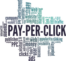 Pay Per Click word cloud conceptual design isolated on white background.