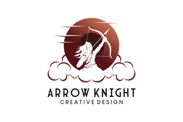 Archery logo design, arrow knight vector illustration