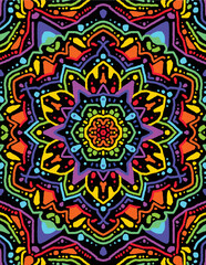 Rainbow Mandala Flower Pattern on Dark Background