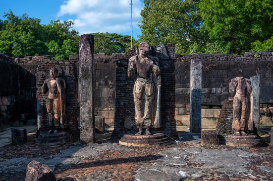 Buddha images in Vatadage temple in ruins of Polonnaruwa in Sri Lanka