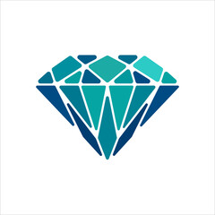 Blue diamond illustration on white background. Gemstone icon.