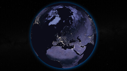 Earth globe by night focused on Europe
