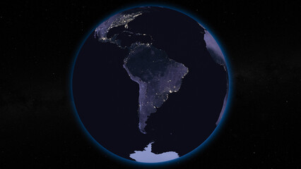 Earth globe by night focused on North America
