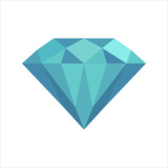 Blue diamond illustration on white background. Gemstone icon.