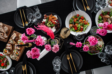 table with food, top view