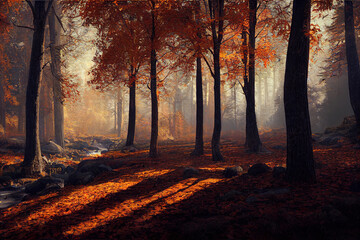Autumn forest landscape, art illustration