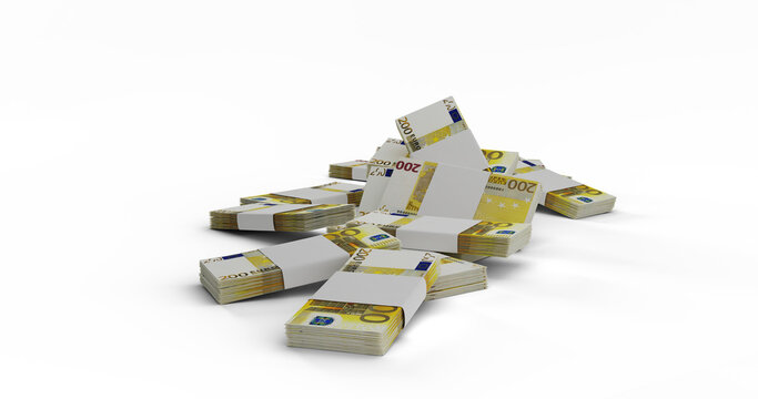 3D Illustration of two hundred euro stacked on a white background