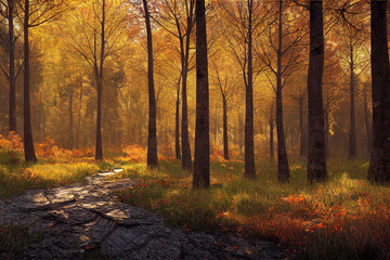 Obraz premium Autumn forest landscape, art illustration