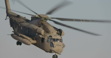 Military transport helicopter during an army rescue operation