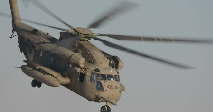 Military transport helicopter during an army rescue operation